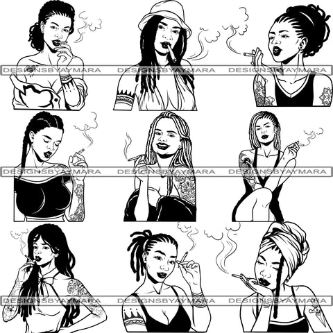 Bundle 9 Afro Woman Smoking Weed Cannabis Marijuana Blunt Join 420 High Life Smoke Smoker  .SVG .EPS .PNG .Jpg Vector Clipart Cricut Circuit Cut Cutting