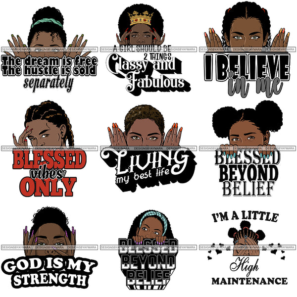 Bundle 9 Afro Woman Peek a Boo I see You Melanin Pretty Half Face PNG Files For Print Not For Cutting