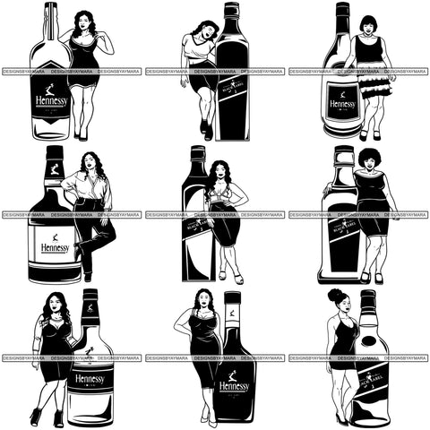 Bundle 9 Whiskey Goddess Black Woman Sexy Melanin Nubian Liqueur Beverage Alcohol SVG Cut Files For Silhouette and Cricut