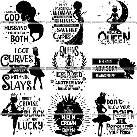 Bundle 9 Black Queen Nubian Melanin Quotes .SVG Files For Silhouette and Cricut