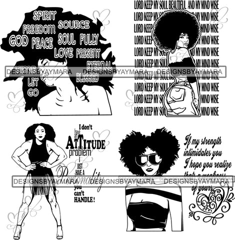 Facebook Bundle 4 Afro Beautiful Woman SVG Cutting Files For Silhouette and Cricut