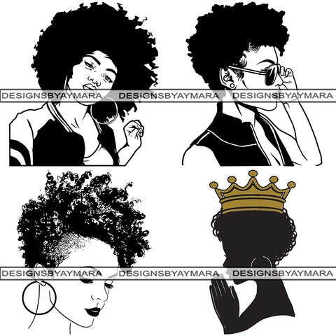 Bundle 4 Afro Woman SVG Cut File for Silhouette and Cricut