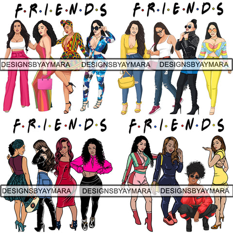 Bundle 4 Ladies Together Best Friends Goddess Queen Divas Classy Lady .SVG .EPS .PNG Vector Clipart Perfect For Printing Not For Cutting