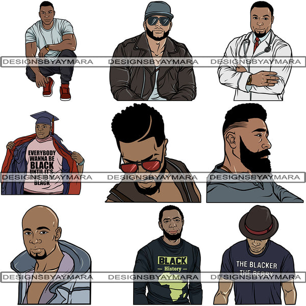 Bundle 9 Handsome Black Man PNG For Print