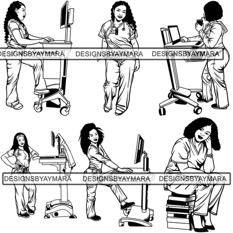 Bundle 6 Nurse Woman SVG For Silhouette and Cutting File