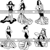 Bundle 6 Prom Queen Dress Woman Goddess Sexy Diva Classy Lady .JPG .SVG.PNG .EPS Vector Clipart Silhouette Cutting Cut Cricut