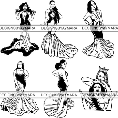 Bundle 6 Prom Queen Dress Woman Goddess Sexy Diva Classy Lady .JPG .SVG.PNG .EPS Vector Clipart Silhouette Cutting Cut Cricut