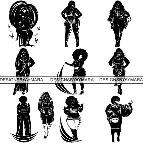 Bundle 10 Afro Beautiful Big Woman SVG Silhouettes BBW Big And Bougie Queen Diva Classy Lady  .SVG .EPS .PNG Vector Clipart Silhouette Cricut Circuit Cut Cutting