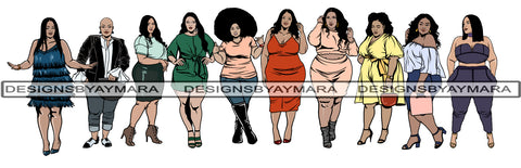 Bundle of 10 Afro Thick BBW Woman African American Ethnicity Queen Diva Classy Lady Beautiful Big And Bougie  PNG JPG EPS Vector Clipart