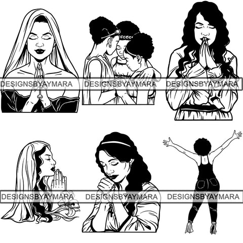 Bundle 6 Woman Praying God Cut Files For Silhouette and Cricut