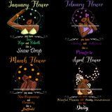 Bundle 12 Birthday Flowers Girls African American Woman Melanin Nubian Afro Hairstyle JPG PNG Files For Silhouette Cricut and More