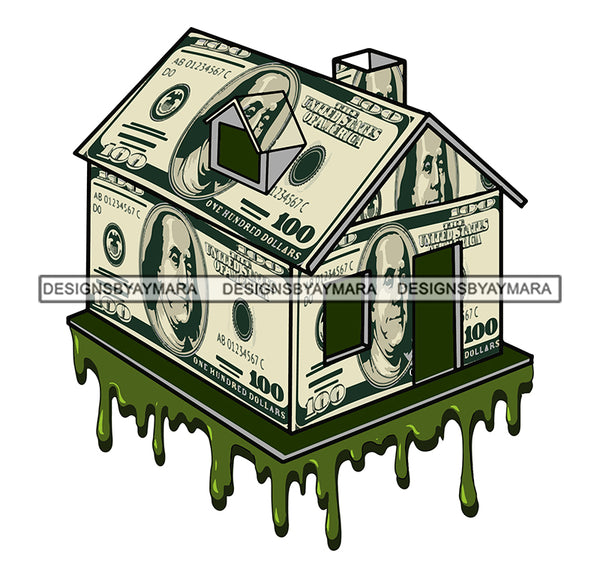 Money House Dollar Note Make House Color Dripping Design Element White Background SVG JPG PNG Vector Clipart Cricut Silhouette Cut Cutting