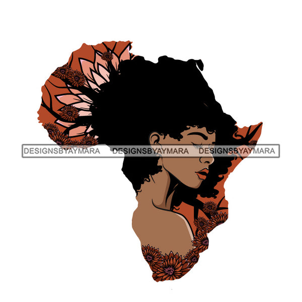 Africa Continent Map Black Woman African American Profile Country Roots SVG JPG PNG Vector Clipart Cricut Silhouette Cut Cutting