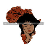 Africa Continent Map Black Woman Closing Her Eyes African American Country Roots SVG JPG PNG Vector Clipart Cricut Silhouette Cut Cutting