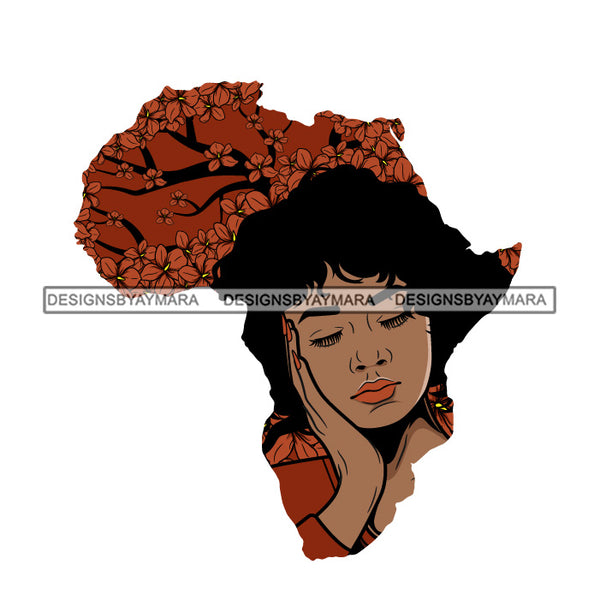 Africa Continent Map Black Woman Closing Her Eyes African American Country Roots SVG JPG PNG Vector Clipart Cricut Silhouette Cut Cutting