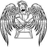Black Handsome Angel Wings Holding Money Goatee Headband Dreadlocks Hairstyle B/W SVG JPG PNG Vector Clipart Cricut Silhouette Cut Cutting