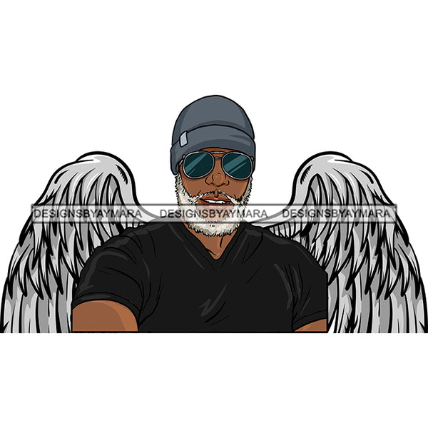 Black Handsome Angel Wings Beard Sunglasses Beanie Short Sleeve T-Shirt Style SVG JPG PNG Vector Clipart Cricut Silhouette Cut Cutting