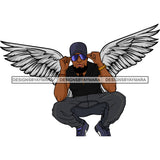 Black Handsome Angel Wings Squatting Sunglasses Baseball Cap Fashion Style SVG JPG PNG Vector Clipart Cricut Silhouette Cut Cutting