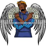 Black Handsome Angel Wings Holding Money Goatee Headband Dreadlocks Hairstyle SVG JPG PNG Vector Clipart Cricut Silhouette Cut Cutting