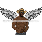 Black Handsome Angel Wings Fashion Model Shirtless Sunglasses Cowboy Hat Style SVG JPG PNG Vector Clipart Cricut Silhouette Cut Cutting