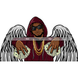 Black Handsome Angel Wings Holding Money Sunglasses Hoodie Fashion Style SVG JPG PNG Vector Clipart Cricut Silhouette Cut Cutting