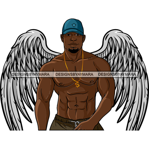 Black Handsome Angel Wings Shirtless Dollar Sign Necklace Baseball Cap Style SVG JPG PNG Vector Clipart Cricut Silhouette Cut Cutting