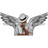 Black Handsome Angel Wings Head Down Smoking Cigar Classic Hat Fashion Style SVG JPG PNG Vector Clipart Cricut Silhouette Cut Cutting