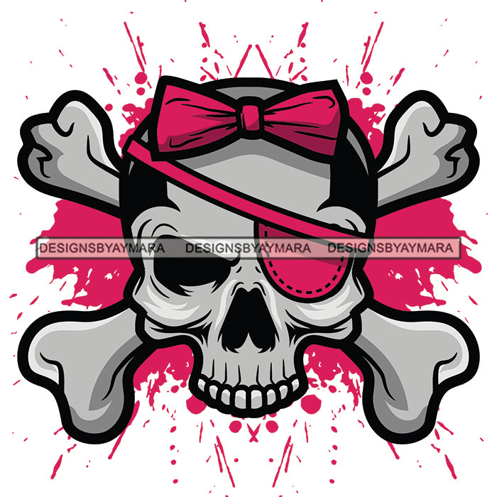 Pink skull with crossbones on black background with heart shaped eyes.  Vector illustration Stock Photo - Alamy