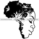 Africa Face Beautiful Afro Woman Closing Eyes Earrings Updo Hairstyle B/W SVG JPG PNG Vector Clipart Cricut Silhouette Cut Cutting