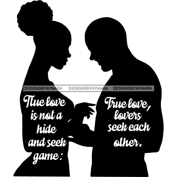 Couple Silhouette Love Quotes Soulmates True Love Man Woman Puffy Bun Hairstyle B/W SVG JPG PNG Vector Clipart Cricut Silhouette Cut Cutting