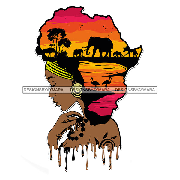 Africa African Goddess Dripping Safari JPG PNG  Clipart Cricut Silhouette Cut Cutting