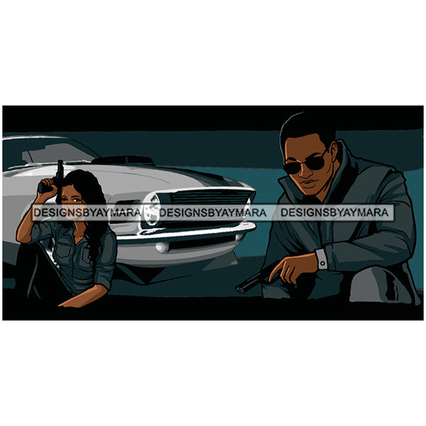 Black Couple Curly Hairs Girl Boy Wearing Coat Sunglasses Gangsters Holding Pistols Guns Sports Car Couple Relationship Goals Soulmates True Love Woman Man Magic Melanin Nubian African American Lady SVG JPG PNG Vector Clipart Cricut Silhouette Cut Cutting