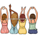 4 Women In  Gowns Showing Love Hearts Peace  JPG PNG  Clipart Cricut Silhouette Cut Cutting