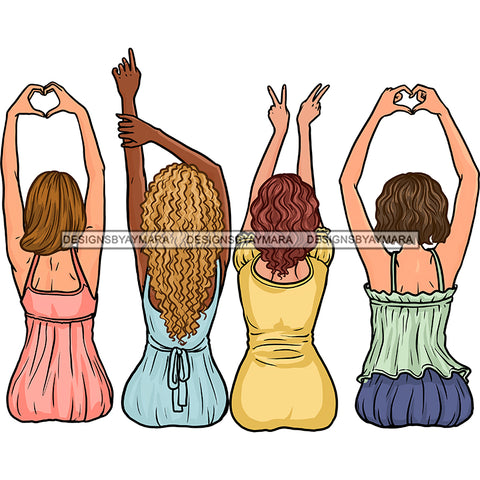 4 Women Showing Love Hearts Peace  JPG PNG  Clipart Cricut Silhouette Cut Cutting