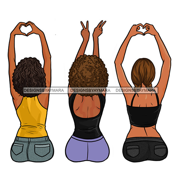 3 Women Friends Showing Love Hearts Peace  JPG PNG  Clipart Cricut Silhouette Cut Cutting