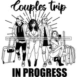 Couples Adventure Getaway Friends Airport Fun Vacation Trip Illustration B/W SVG JPG PNG Vector Clipart Cricut Silhouette Cut Cutting