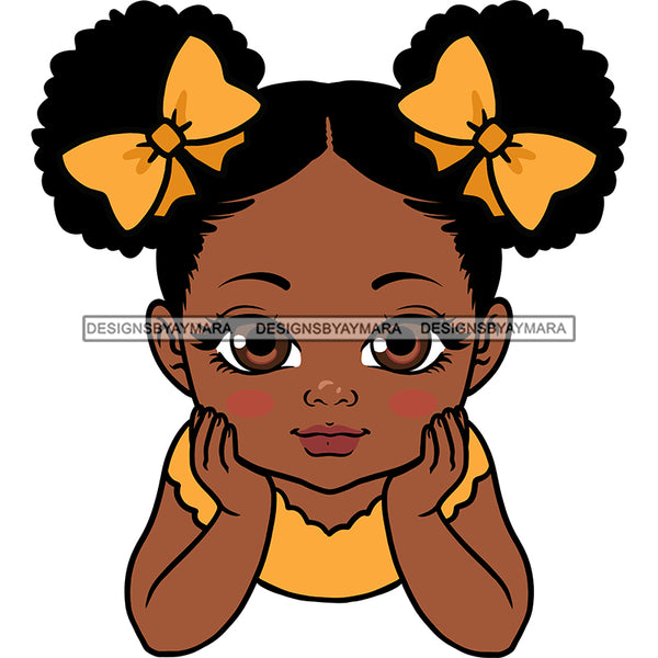 Adorable Baby Girl Afro Puff Child Kids Children Hand In Face Infant Toddler Innocent Love Cute Childhood, Happy Joy Smile SVG JPG PNG Vector Clipart Cricut Silhouette Cut Cutting