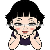 Adorable Baby Asian Girl Child Kids Children Infant Hand In Face Toddler Innocent Love Cute Childhood, Happy Joy Smile SVG JPG PNG Vector Clipart Cricut Silhouette Cut Cutting