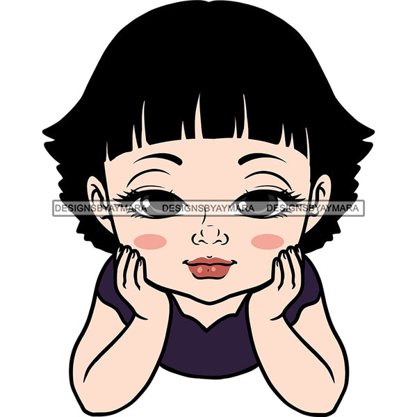 Adorable Baby Asian Girl Child Kids Children Infant Hand In Face Toddler Innocent Love Cute Childhood, Happy Joy Smile SVG JPG PNG Vector Clipart Cricut Silhouette Cut Cutting