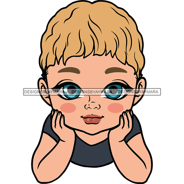 Adorable Baby Boy Blonde Child Kids Children Infant Toddler Hand In Face Innocent Love Cute Childhood, Happy Joy Smile SVG JPG PNG Vector Clipart Cricut Silhouette Cut Cutting