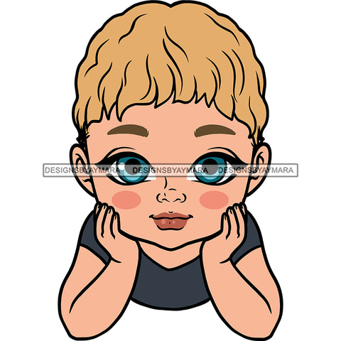 Adorable Baby Boy Blonde Child Kids Children Infant Toddler Hand In Face Innocent Love Cute Childhood, Happy Joy Smile SVG JPG PNG Vector Clipart Cricut Silhouette Cut Cutting