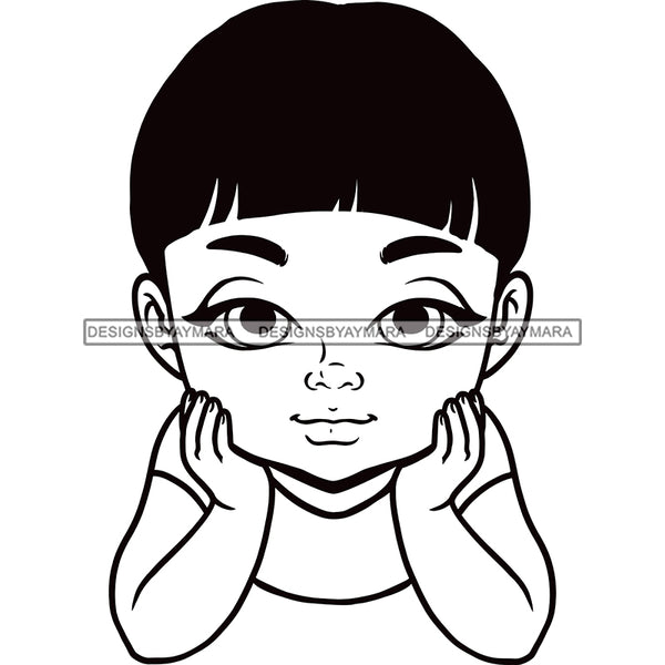 Adorable Baby Boy Asian Child Kids Children Infant Toddler Hand In Face Innocent Love Cute Childhood Happy Joy Smile SVG JPG PNG Vector Clipart Cricut Silhouette Cut Cutting