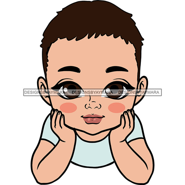 Adorable Baby Boy Child Kids Children Infant Toddler Innocent Hand In Face Love Cute Childhood Happy Joy Smile SVG JPG PNG Vector Clipart Cricut Silhouette Cut Cutting