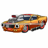 Muscle Car Blower Cartoon Character Caricature Driver Transportation Illustration SVG JPG PNG Vector Clipart Cricut Silhouette Cut Cutting