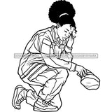 Afro Lola Woman Kneeling Praying God Prayers Pray Believe Church B/W SVG JPG PNG Vector Clipart Cricut Silhouette Cut Cutting
