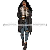 African American Woman Standing And Model Woman Walking Vector White Background Curly Long Hairstyle SVG JPG PNG Vector Clipart Cricut Silhouette Cut Cutting