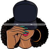 Woman Hand Holding Cap Wearing Hoop Earing Curly Hairstyle Design Element Long Nail Vector White Background SVG JPG PNG Vector Clipart Cricut Silhouette Cut Cutting