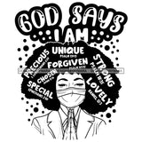 Afro Woman Hair Religious Quotes Bible Verses Praying Loving Jesus Illustration B/W SVG JPG PNG Vector Clipart Cricut Silhouette Cut Cutting