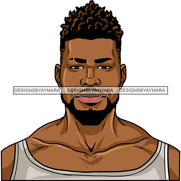 Afro Man Portrait Handsome Muscular Beard Tank Top Fashion Style SVG JPG PNG Vector Clipart Cricut Silhouette Cut Cutting