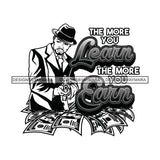 Sexy Black Man Hustle Quote Holding Gun Elegant Gangster Hat Fashion Style B/W SVG JPG PNG Vector Clipart Cricut Silhouette Cut Cutting